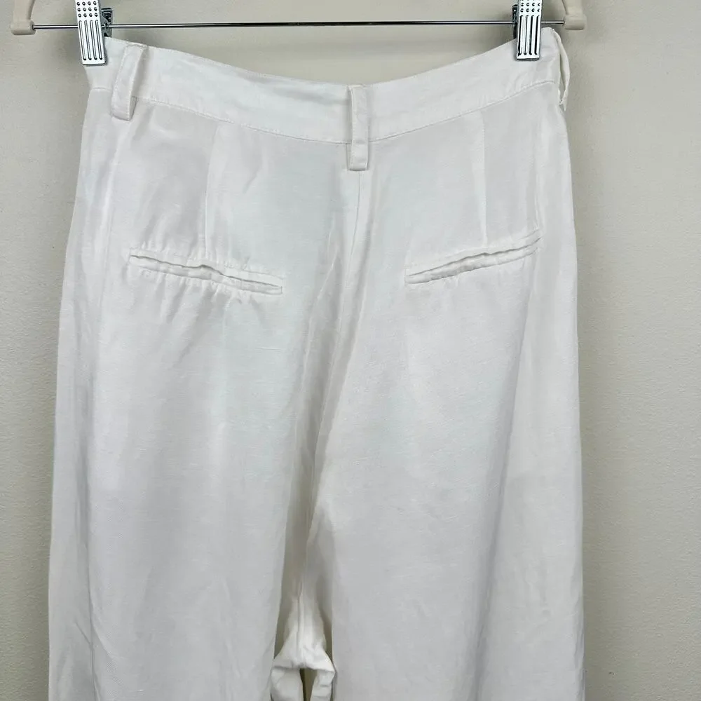 Anine Bing Carla Pants Wide Leg High Rise Trousers Linen Blend White S Luxury